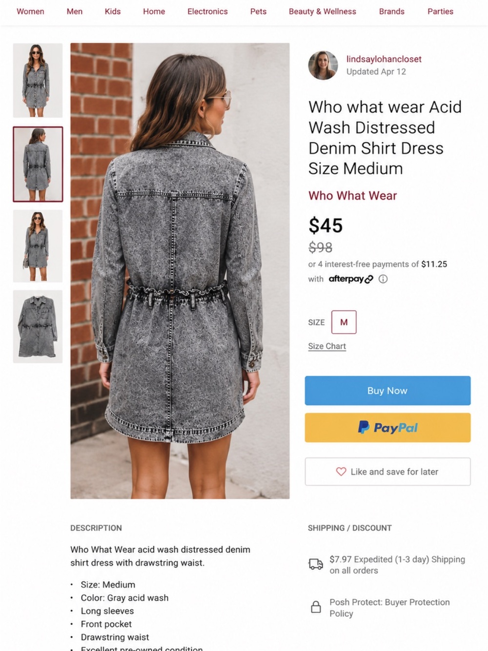 Who what wear Acid Wash Distressed Denim Shirt Dress Size Medium - Picture 11 of 11